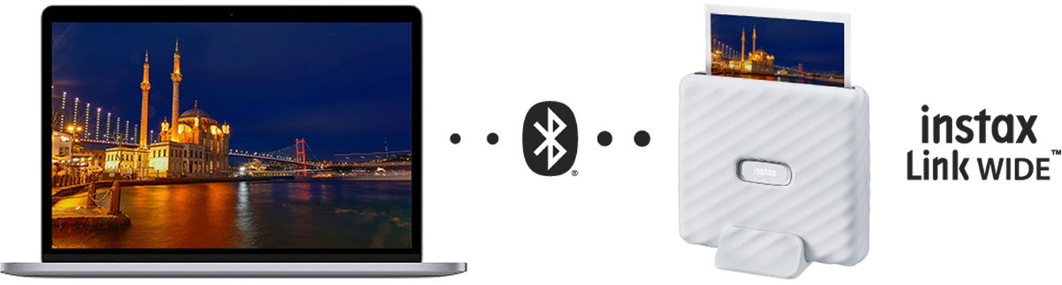 Print your photos, designs or artwork from your computer via Bluetooth® using the instax Link WIDE™!
