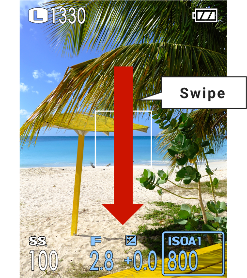 1) Swipe down on the shooting screen displayed on the LCD monitor to display the pairing screen.