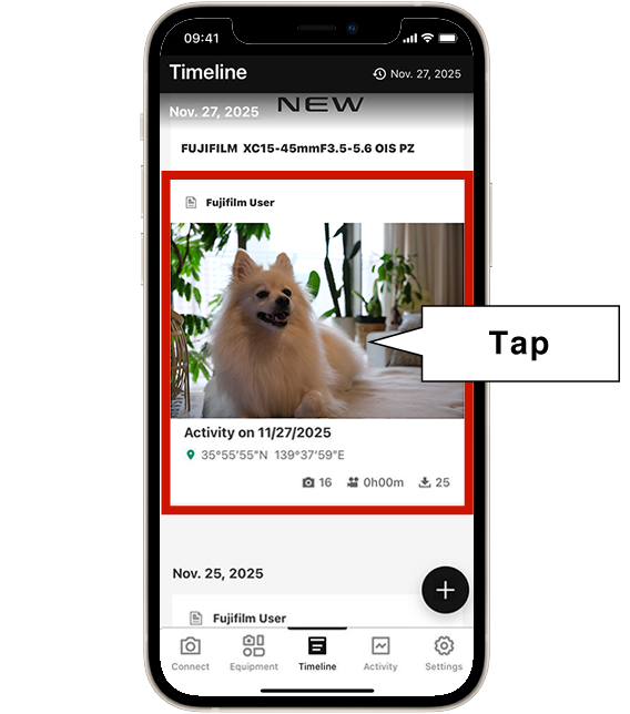 1) Inicia XApp y abre la pantalla de galeria. Toca la tarjeta de fecha.