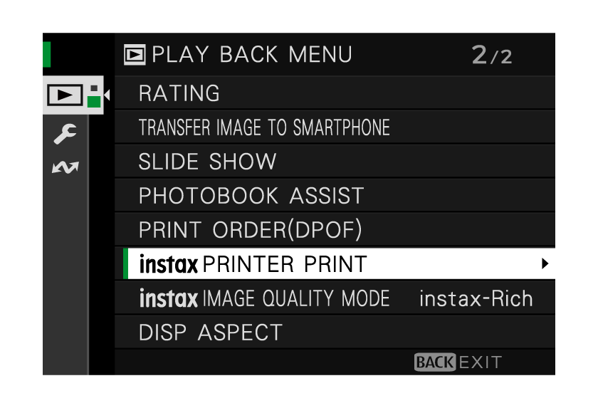 3) Selecciona «instax PRINTER PRINT» en el menú de reproducción.